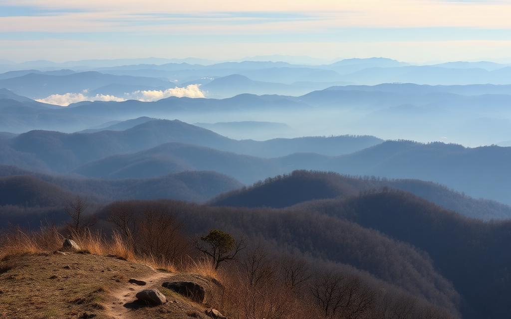 Hiking trail through the Blue Ridge Mountains of Western North Carolina